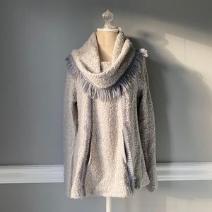 Athropologie Cowl Neck Fringe Sweater